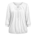 thumbnail image 6 of Yrmaups Loose Fit 3/4 Sleeve Blouse for Women, Casual Lace Tie Front Top, Soft Stretch Tee for Party Office Travel Everyday Wear, White M, 6 of 6