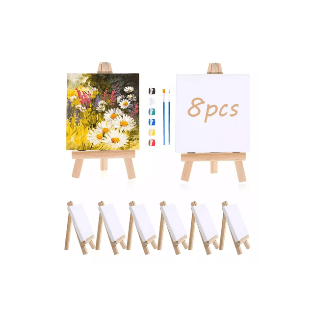 Mini Caballete De Madera Con Lienzo Para Pintura 8 Piezas