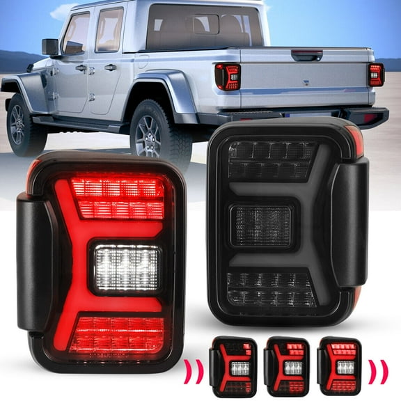 WINJET Taillights Replacement For 2019-2021 Jeep Gladiator JT Tail Lights LED Sequential Turn Signal Smoke Len