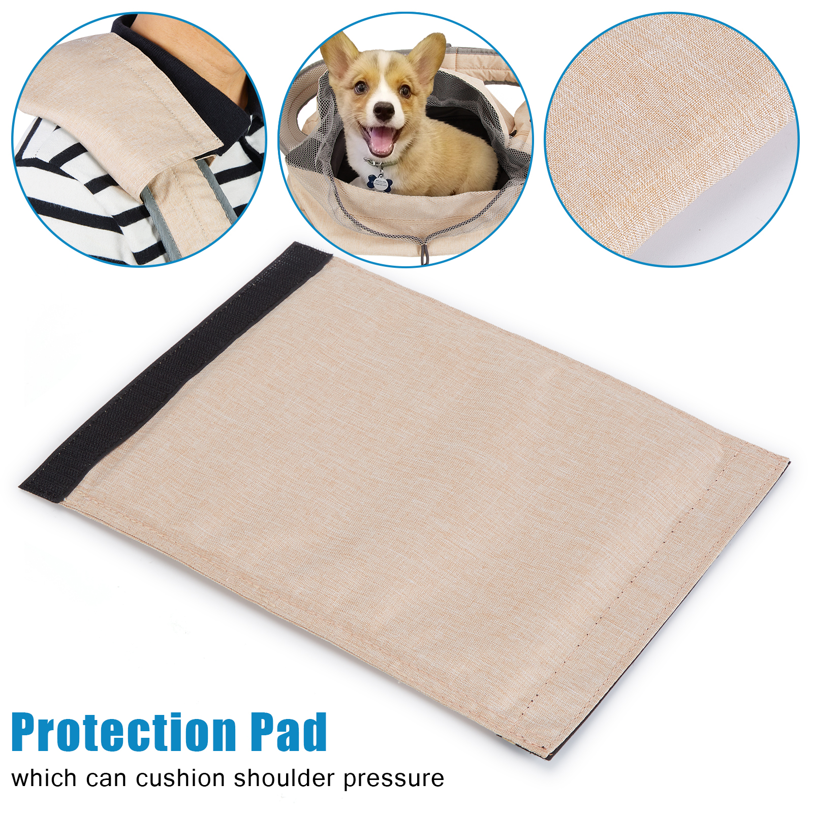 Ownpets Beige Pet Sling Carrier with Adjustable Strap and Pocket Shoulder Pad Fits 15 to 20lbs Extra-Large Dog/Cat