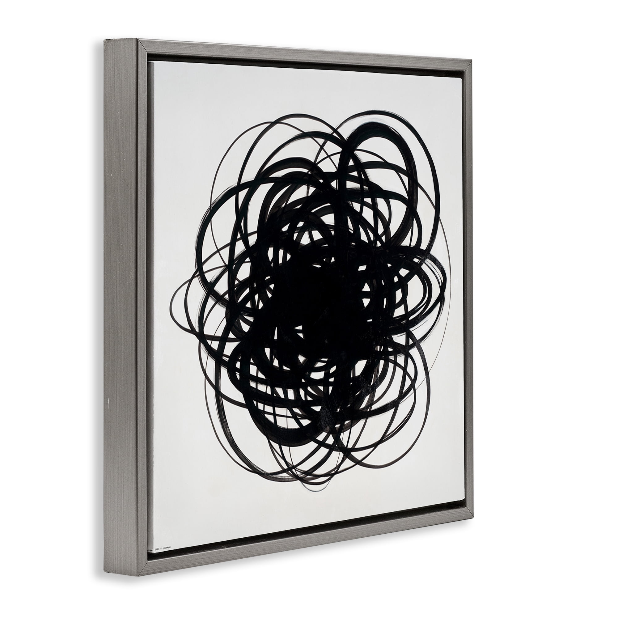 Stupell Industries Black Chaotic Scribble Abstract Painting Gray Floater Framed Canvas Art Print Wall Art, 18 x 18