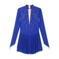 thumbnail image 5 of TiaoBug Women's Figure Ice Skating Dress Long Sleeve Shiny Rhinestones Sheer Mesh Ballet Dance Leotard Blue M, 5 of 7