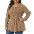 thumbnail image 2 of DARING DIVA Women's Plus Pleated Blouses Crew Neck Soft T-Shirt 3X Camel, 2 of 6