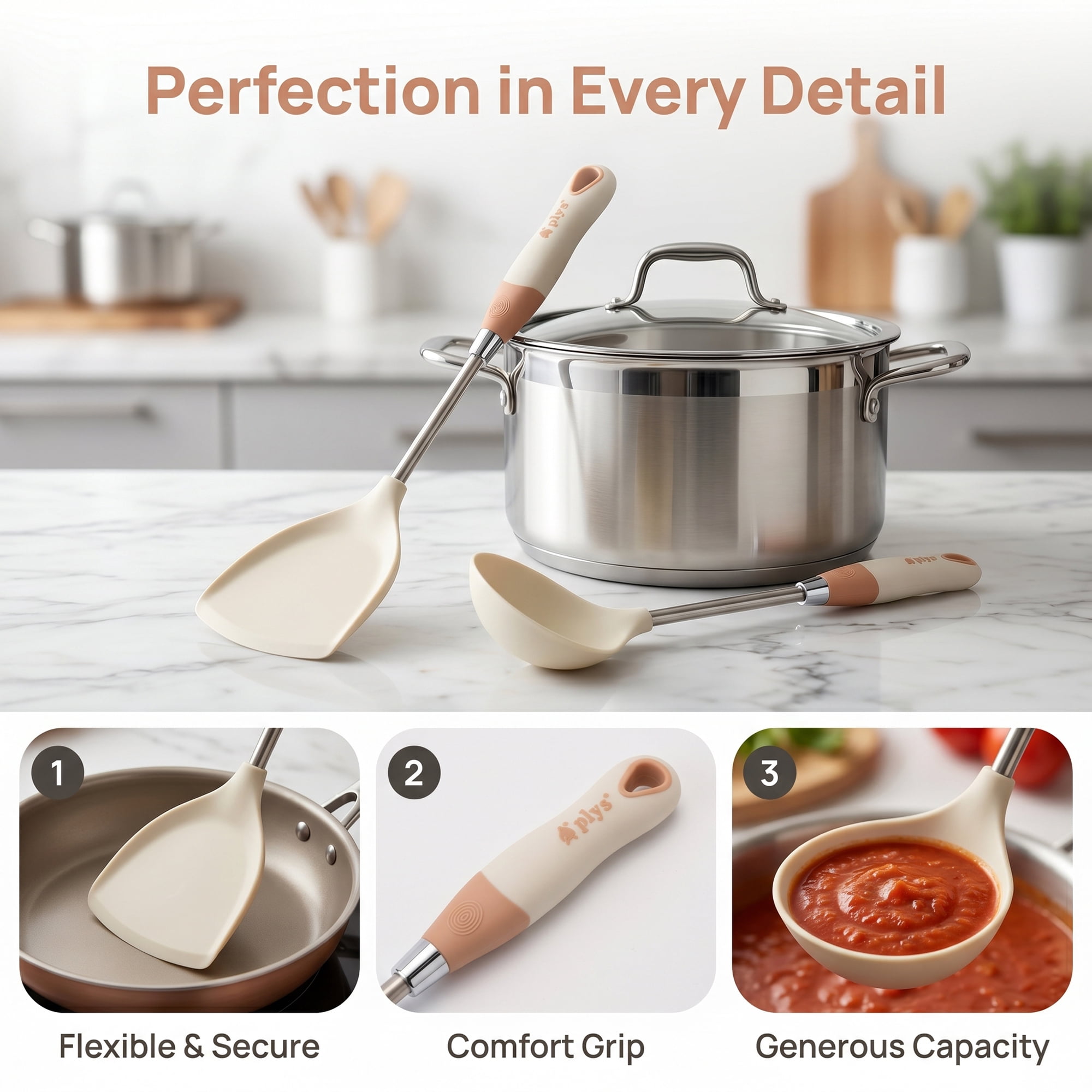 Unique Bargains Kitchen Utensil Set with Silicone Cooking Gadgets White-Silver A 2pcs