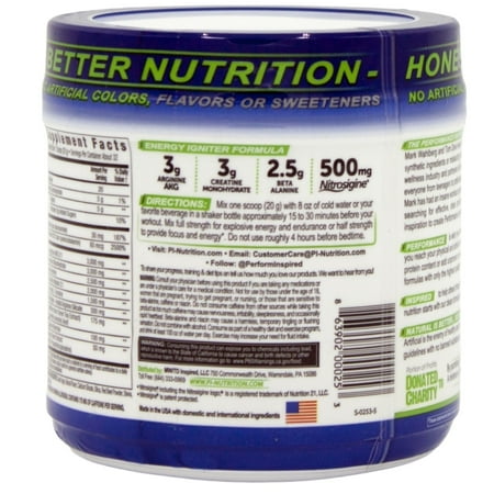 Performance Inspired Nutrition Pre-Workout Powder - All Natural - G-Free & Vegan Formula - Contains Citrulline - Nitrosigine - Green Tea - Arginine - Beta Alanine - Tropical Fruit Punch - 32 Servings
