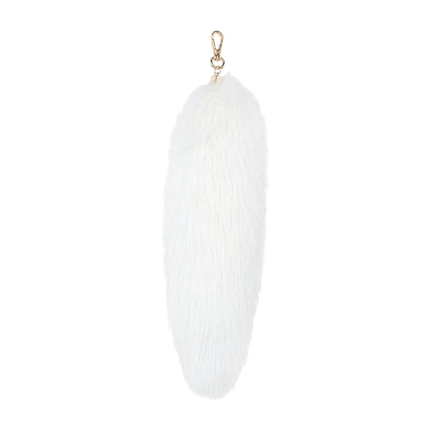 Colgante de cola de piel sintética con cola de peluche, llavero colgante, adorno para coche Blanco