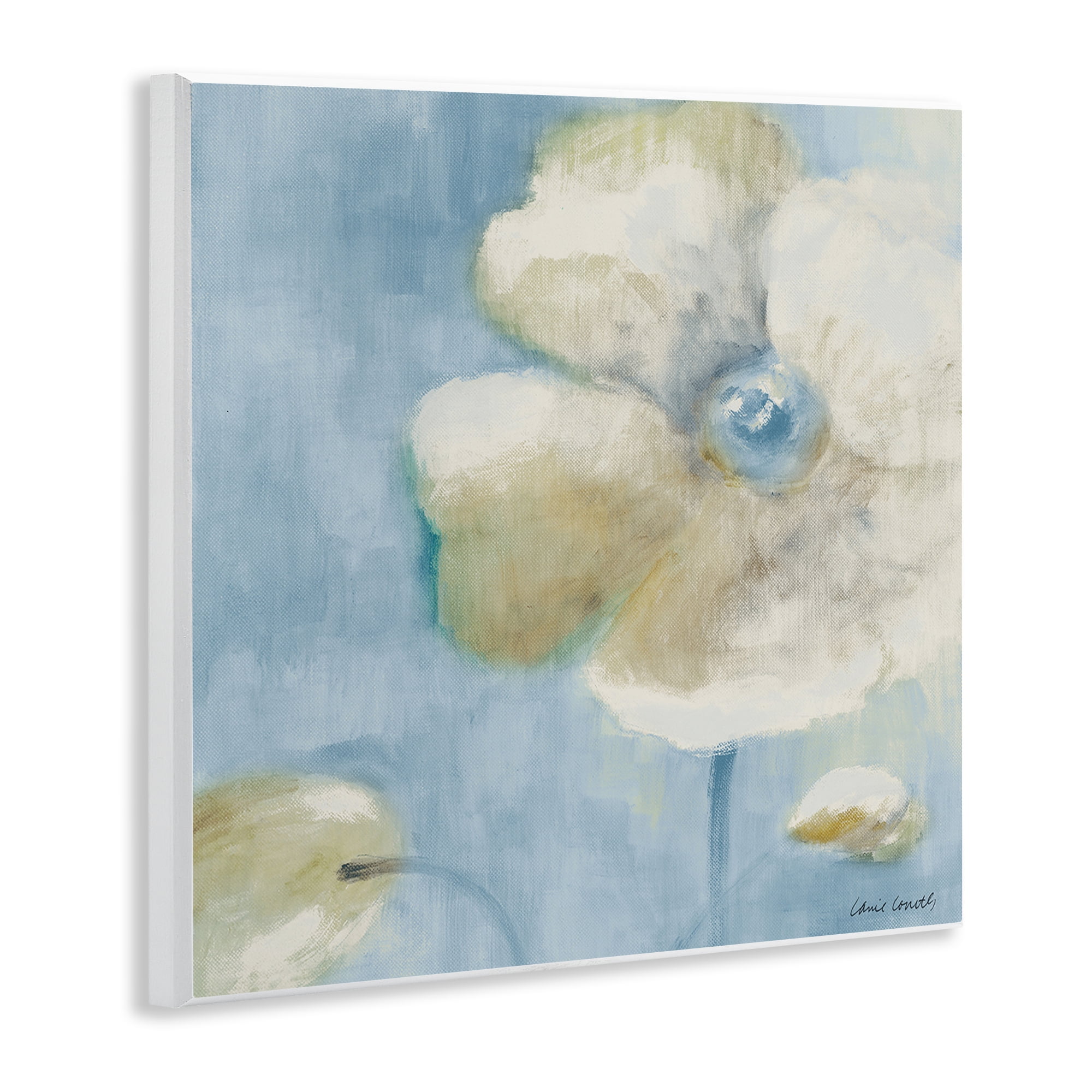 Stupell Industries White Blossom on Blue Botanical & Floral Painting Unframed Art Print Wall Art, 12 x 12