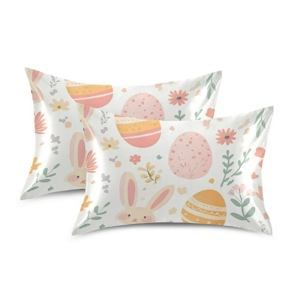 Yayeee Pillowcase Standard Size Set of 2 Satin Wrinkle Resistant Pillow Case, Pink Easter Eggs