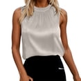 thumbnail image 1 of Camisetas sin mangas de satén para mujer con ribete de encaje - Blusas sin mangas, poliéster-spandex, versátiles para estilos de primavera-verano, 1 of 5