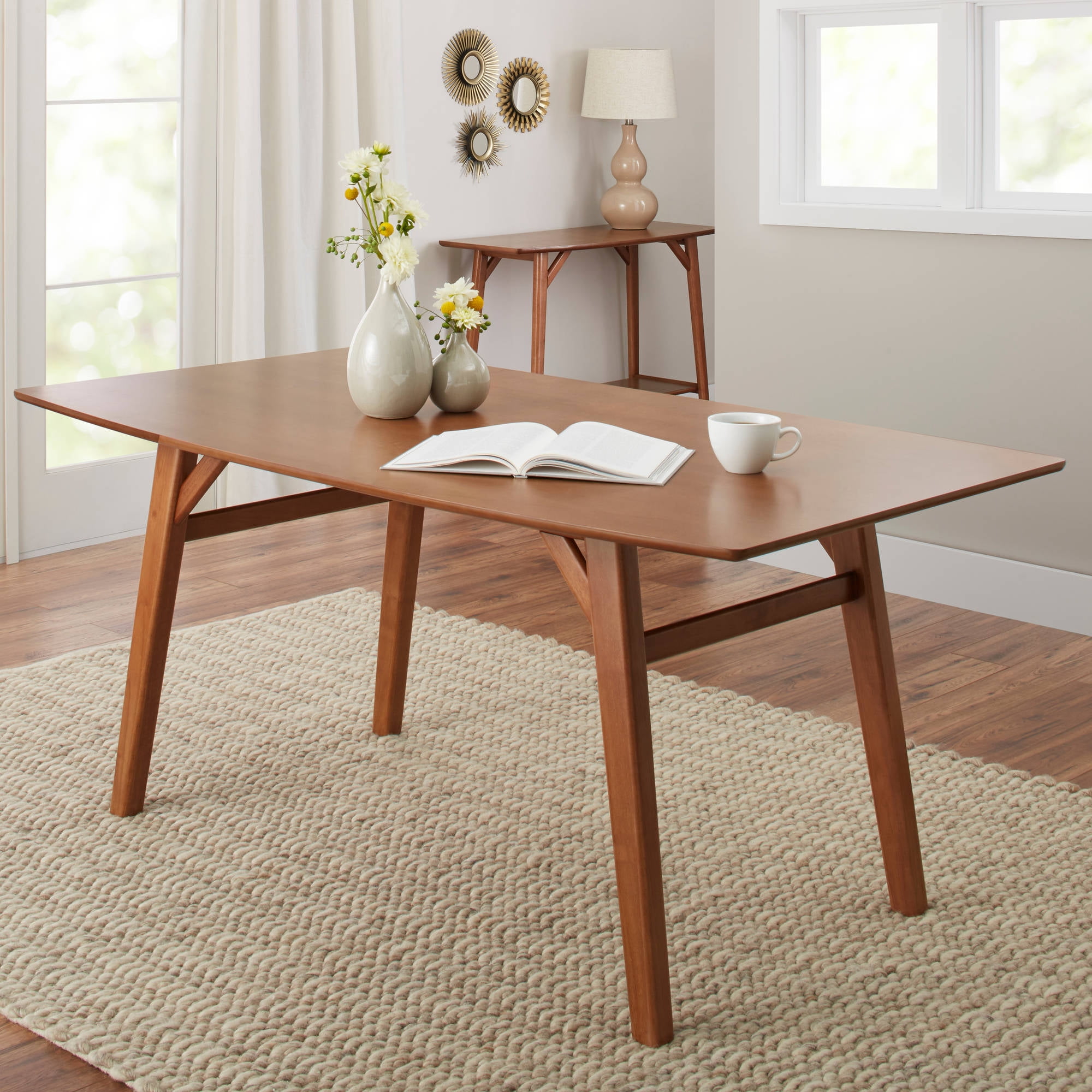 Better Homes & Gardens Reed Mid Century Modern Dining Table, Pecan