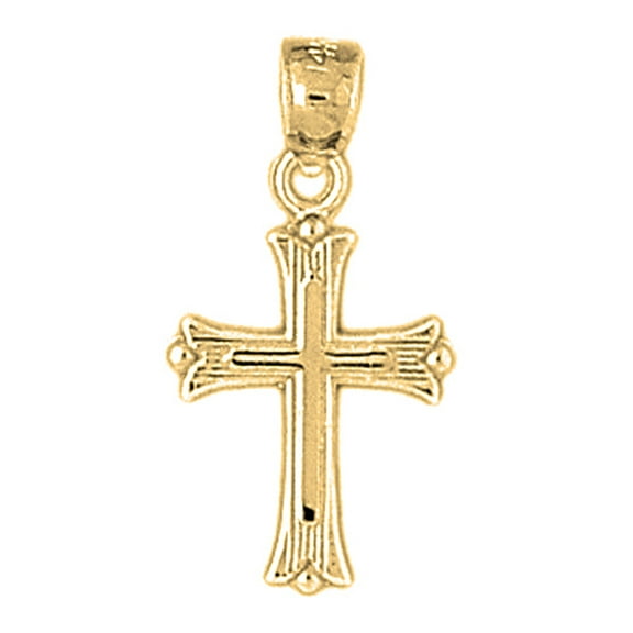 18K Yellow Gold Budded Cross Pendant - 25 mm