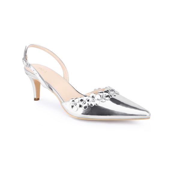 BLISSFUL STEP Stiletto Sandal Slingback High Heels Pointed Toe Heel Buckle Sandals for Women Silver (Size 5.5)