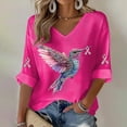 thumbnail image 2 of Breezora Hummingbird and Ribbon Design Womens Top for a Cause Awareness Support Comfortable Round Neck Short Sleeve Shirt XXL Size Hot Pink, 2 of 4