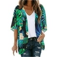 thumbnail image 2 of LMKIHUSA Women's Summer Beach Boho Chiffon Kimono Cardigans Sheer Open Front Cover Ups Tops Lightweight 3/4 Sleeve Shrug Kimono Casual Loose Front Open Swimsuit Coverups,Green,XXXXXL, 2 of 5