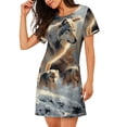 thumbnail image 2 of Fotbe Wolf Family Winter Wonderland Bata de Dormir para Mujer con Estampado, Camisón de Algodón de Manga Corta, Ropa de Dormir Casual, 2 of 6