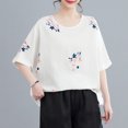 thumbnail image 1 of Qiopertar Blouse en Lin à Manches Courtes Col Rond Floral Décontractée Printemps Été pour Femmes Tops Amples Grandes Économies de Vacances! Liquidation à Moins de 5$ Livraison Gratuite, 1 of 4