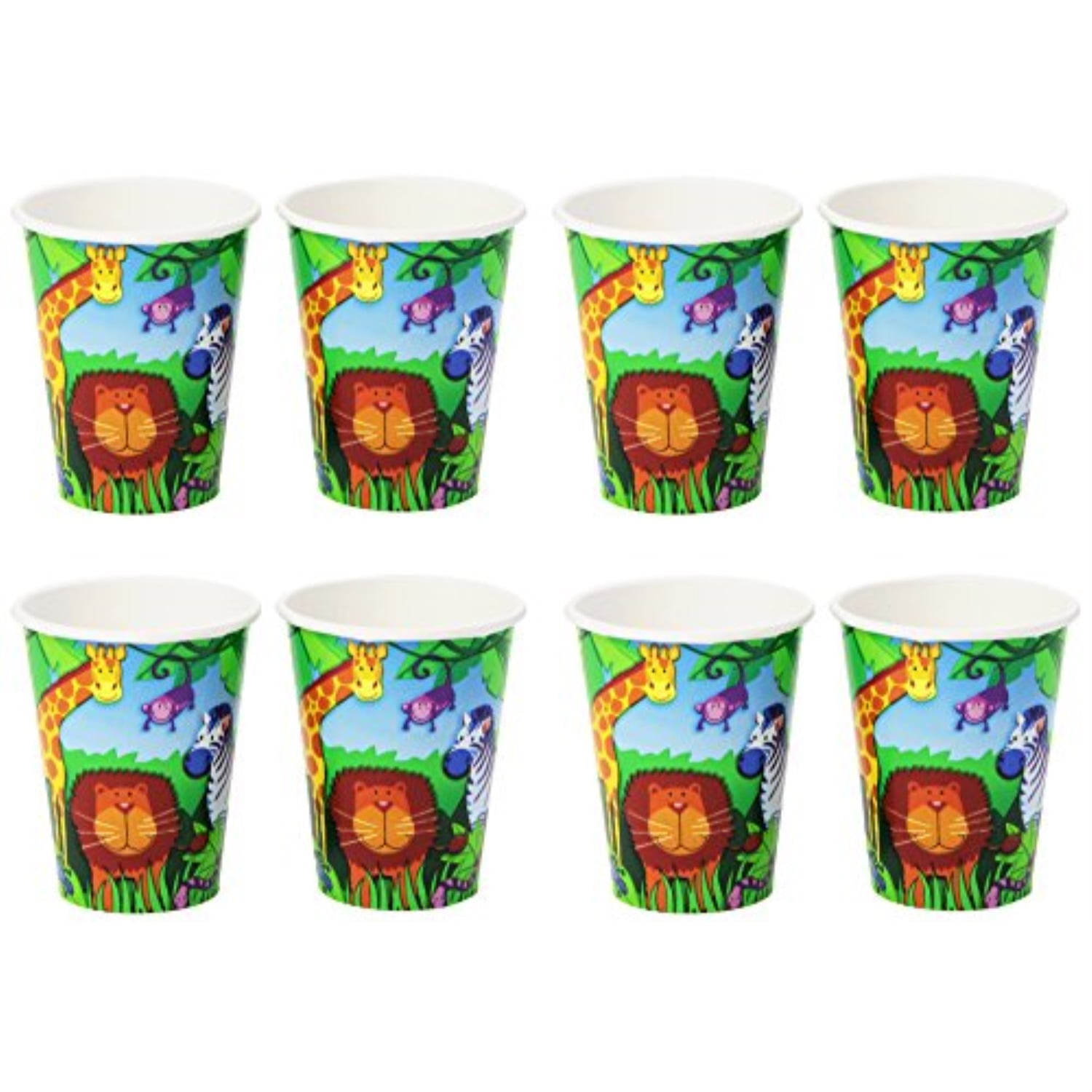 amscan wild jungle animals themed party paper cups tableware (pack of 8),  multicolor, 9 oz 