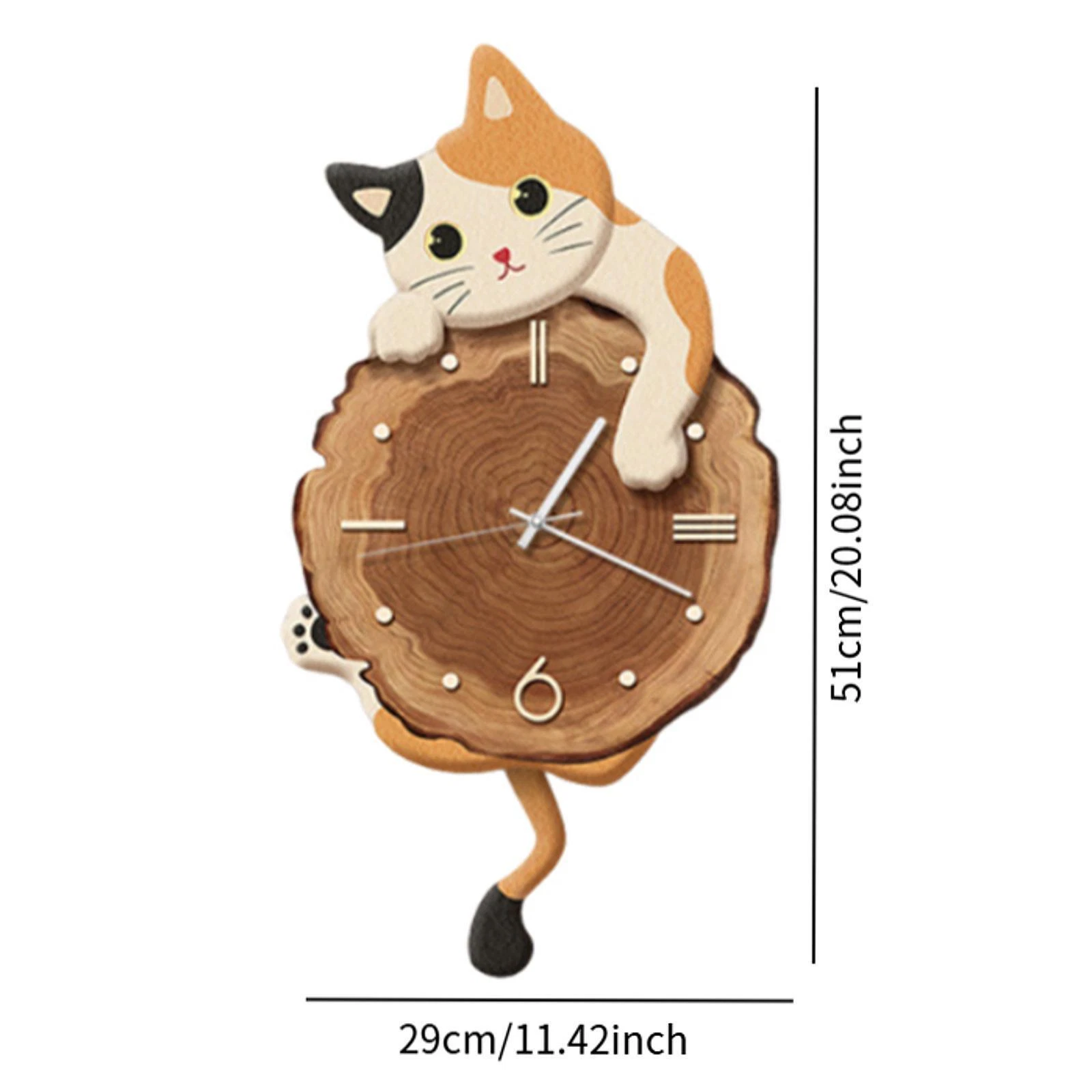 Cat Wall Clock Modern with Swinging Tail Silent for Kids Room Bedroom Home Decor