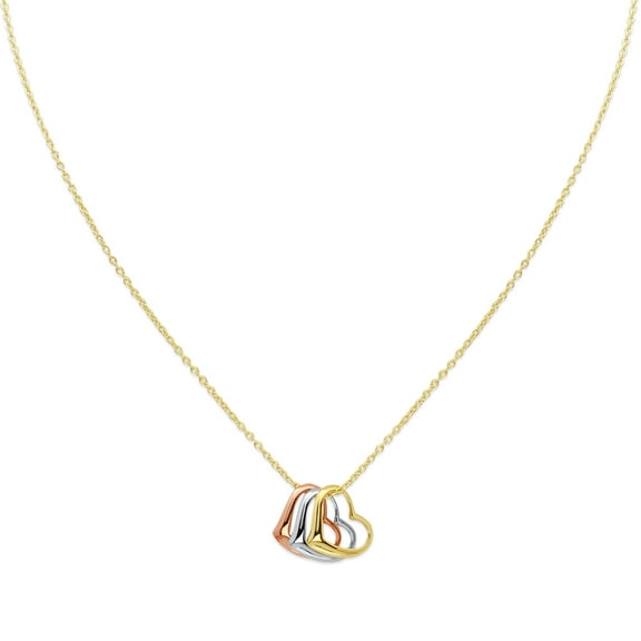 Wellingsale 14k 3 Tri Color White Yellow and Rose Gold Polished 3 Heart Chain Necklace - 17 1"