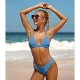thumbnail image 3 of Charmo Women Ribbed Triangle Bikini Swimsuit Halter Two Piece Bathing Suit, 3 of 7