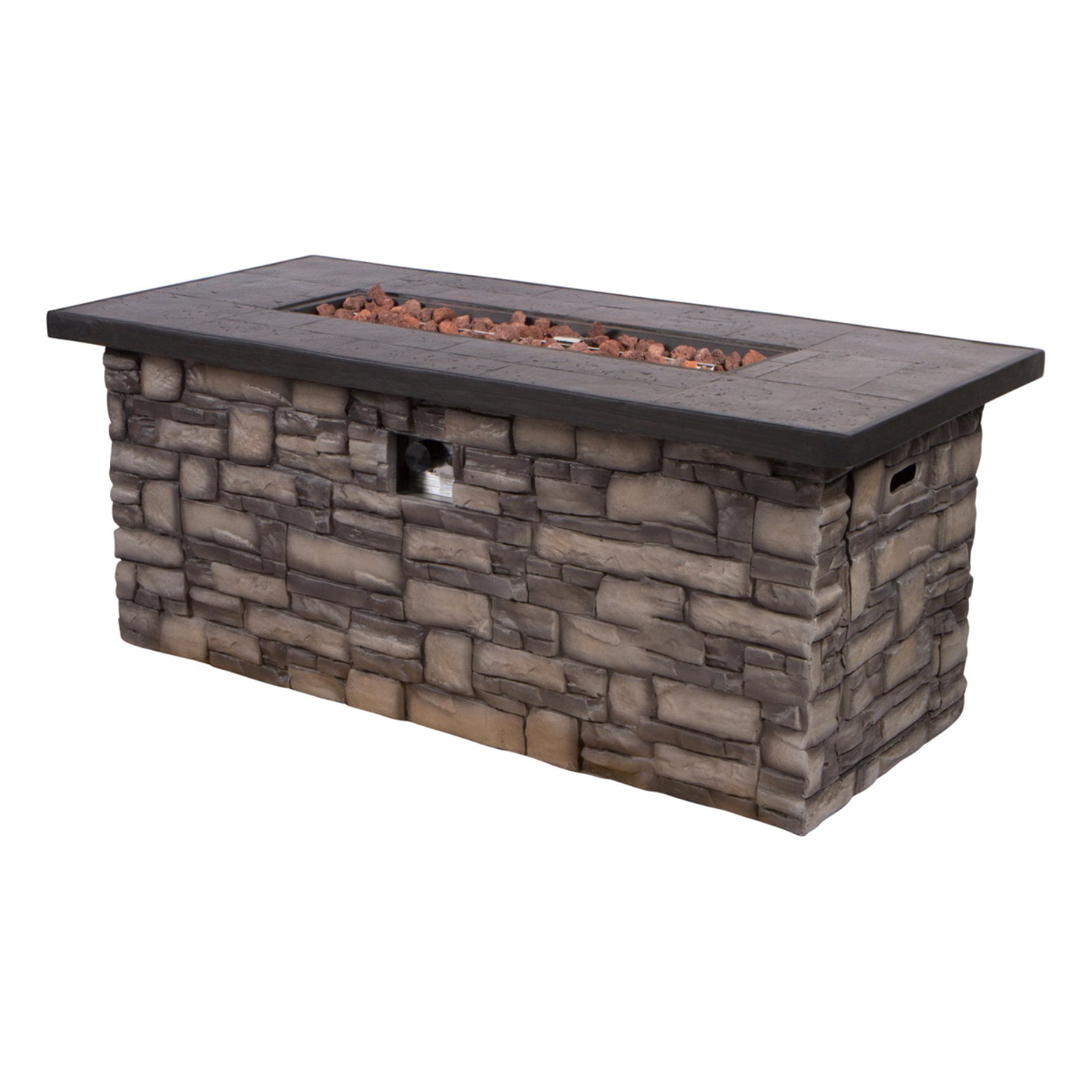 Shine Company 60" Rectangular Propane Gas Fire Pit Table with Lava Rocks in Gray