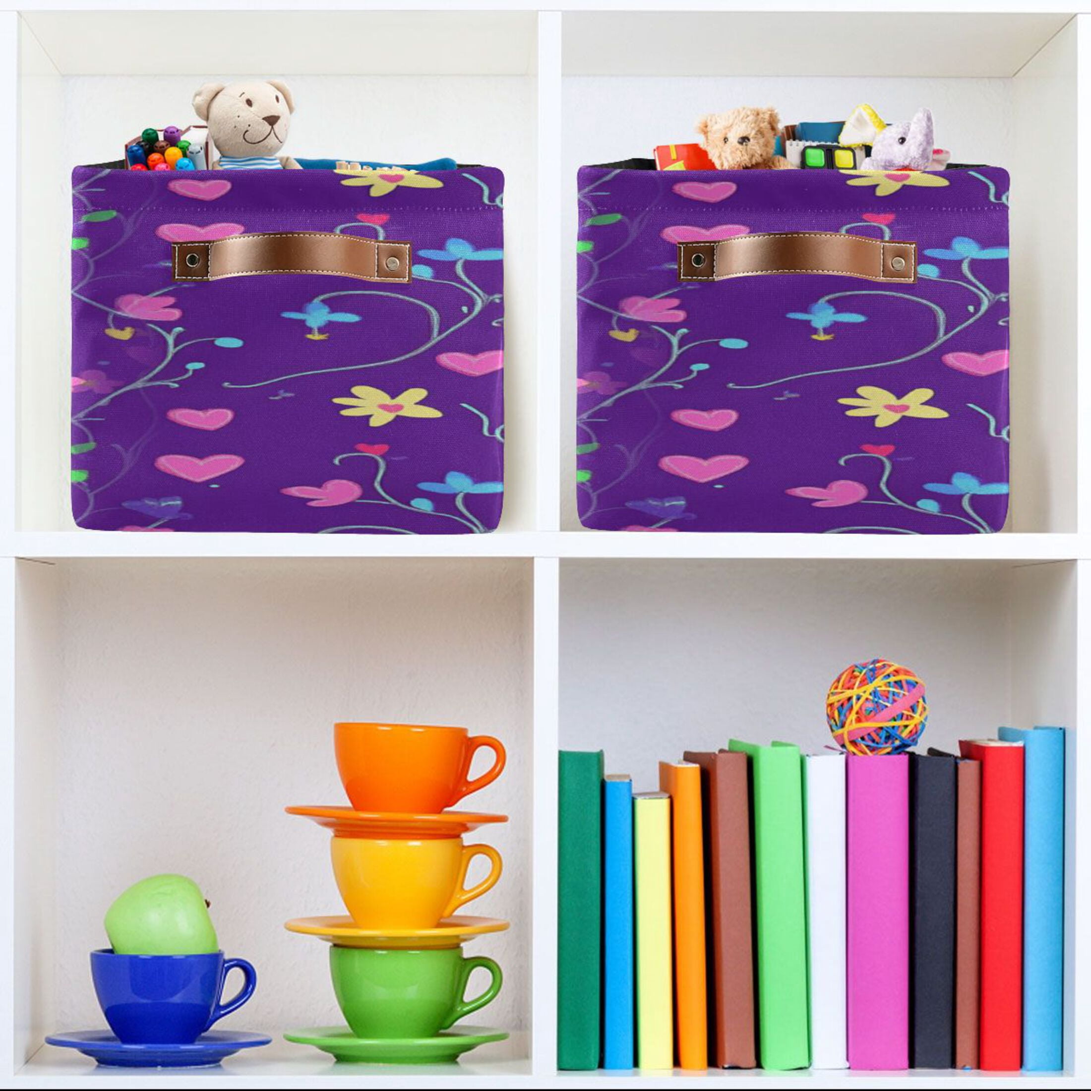Small Pink Hearts Foldable Storage Basket,Canvas Fabric Foldable Storage Bins with Handles Open Home Storage Bins Boxes for Toy Book Shelf Closet Baskets