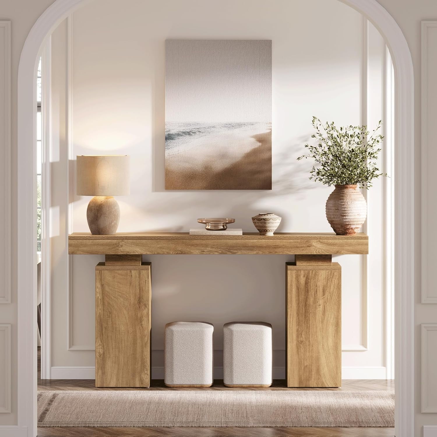 Tribesigns 63-Inch Long Console Table, Farmhouse Entryway Table Behind Couch