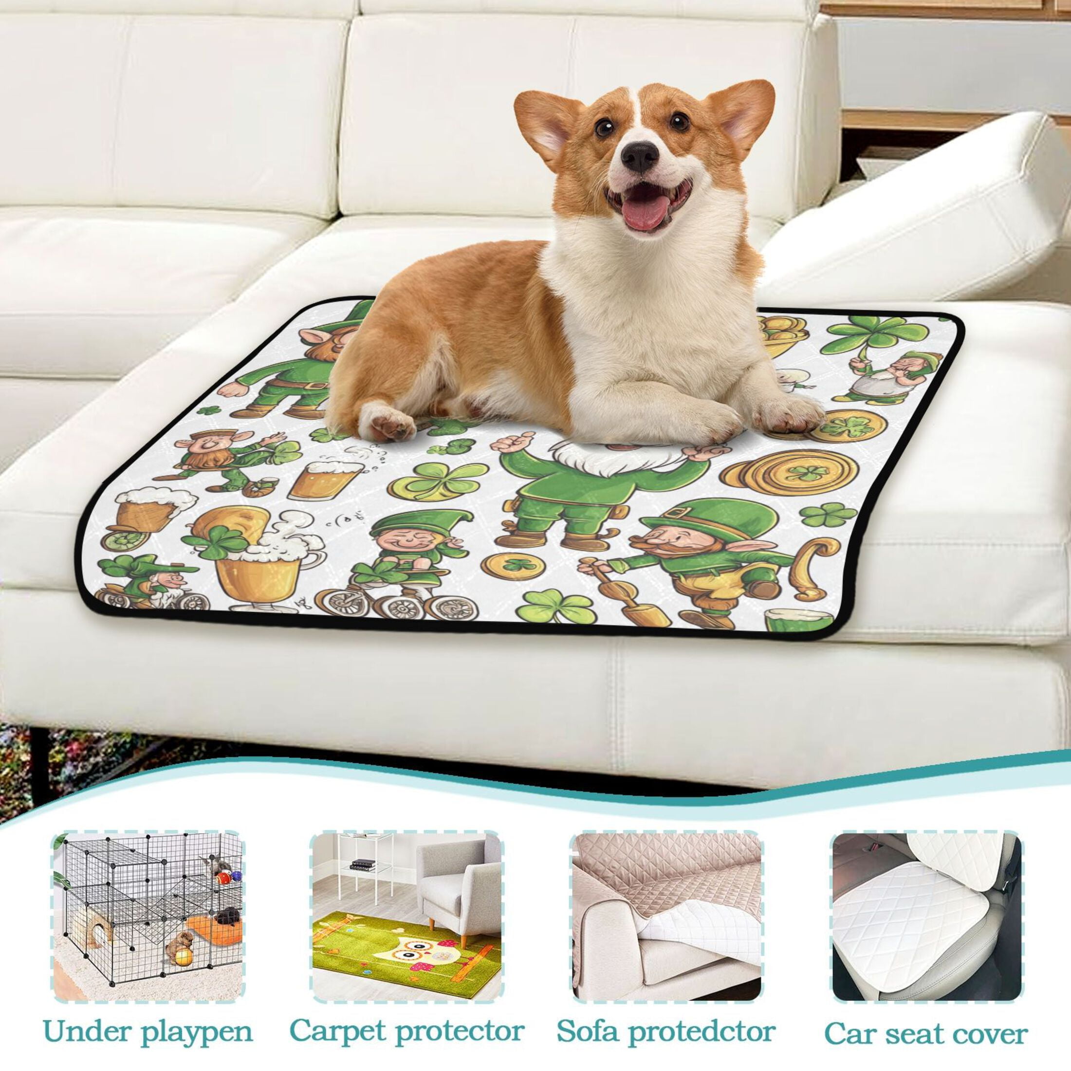 Qxltty St Patricks Day Elements Cat litter Pads Pet Set of 3 Diaper Mats Center Anti-leakage Layer Absorbent Soft and Comfortable
