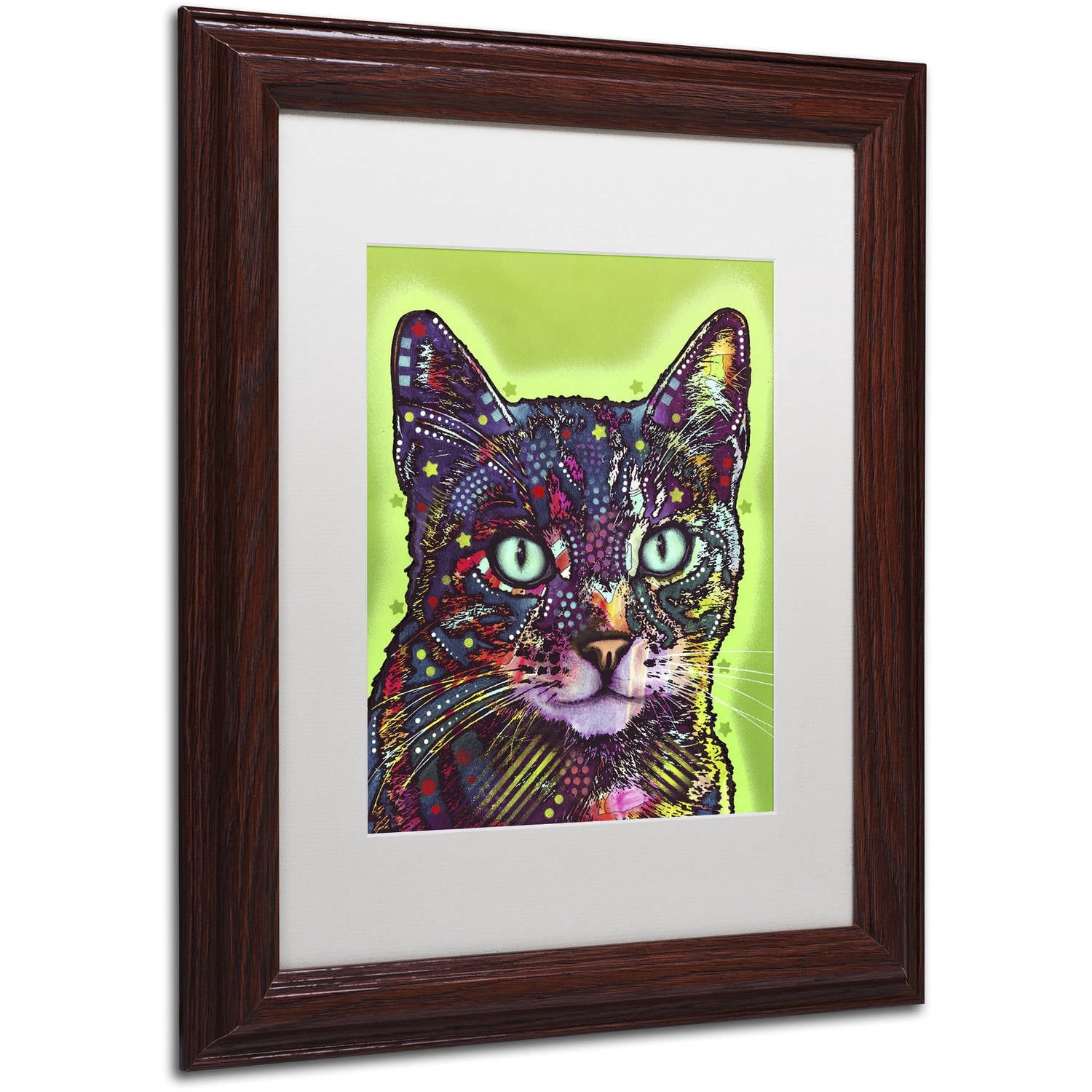Trademark Fine Art "Watchful Cat" Canvas Art by Dean Russo, White Matte, Wood Frame