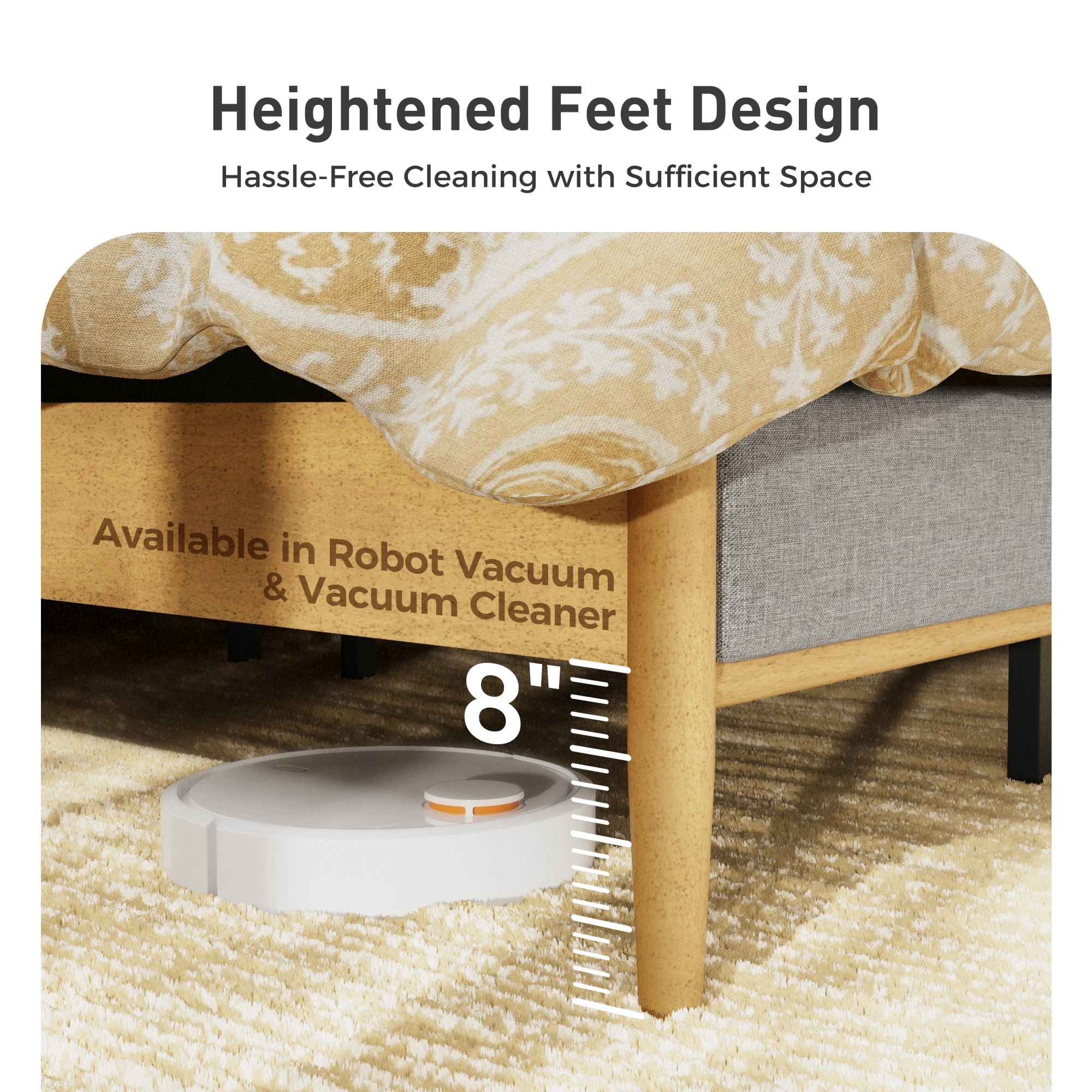 Sophia & William Queen Size Wood Bed Frame Upholstered Platform Bed Frame with Headboard & Footboard Mid-Century Bedroom Furniture,No Box Spring Needed,Gray