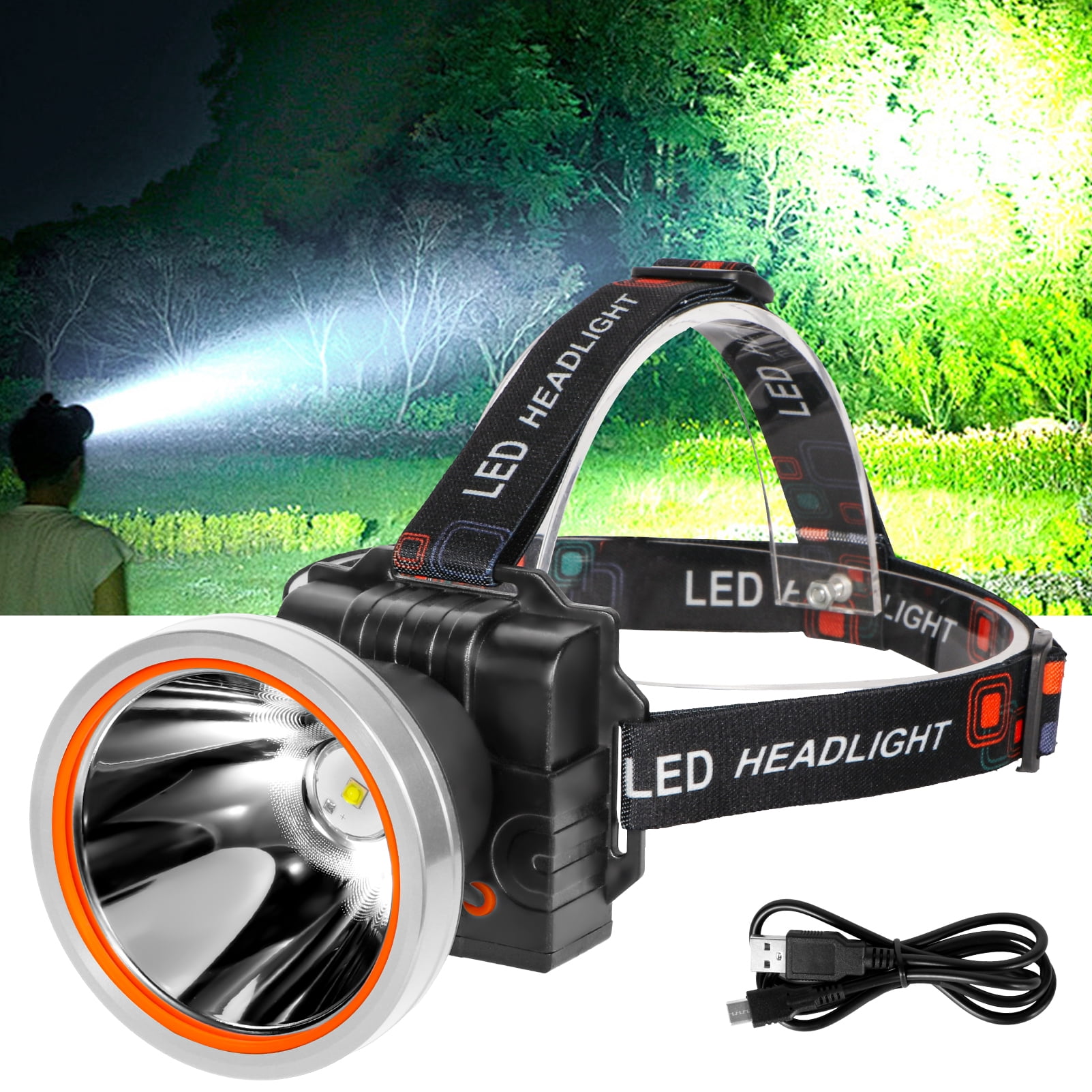 Hunting Friends Ultra-Bright LED Headlamp,High Lumen Rechargeable and Waterproof Headlight with Adjustable Headband for Night Work and Outdoor Use