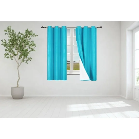 Gorgeous Home Linen Turquoise blue 2-PC Solid Blackout Grommet Lined Panel Curtain Set Window Treatments 37" Width x 63" Length Each pc