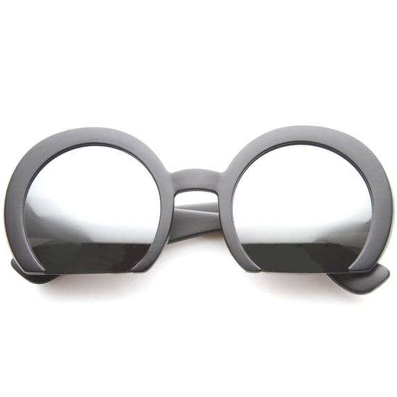 sunglassLA Unisex Women's Oversize Semi-Rimless Flat Bottom Mirror Lens Round Sunglasses (Matte Black / Silver Mirror) - 56mm