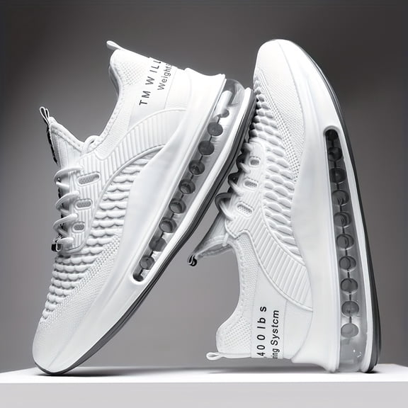 Men'S White Sneakers with Air Cushioning, Shock-Absorbing, Suitable for Sports, Walking, And Casual Wear, Trendy And Fashionable Everyday Shoes