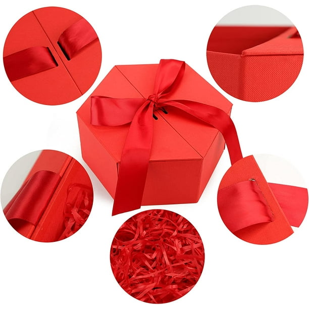 Boîte cadeau, boîte hexagonale grande boîte cadeau rouge avec