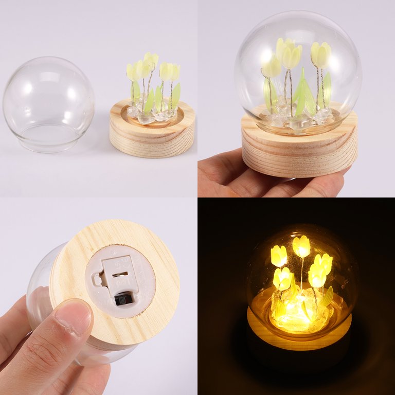 gvtocld Tulip Night Light Battery Operated Tulip Flower Table Lamp Cute DIY Tulip LED Nightlight Handmade Bedside Sleep Light Simulation Flower Furniture