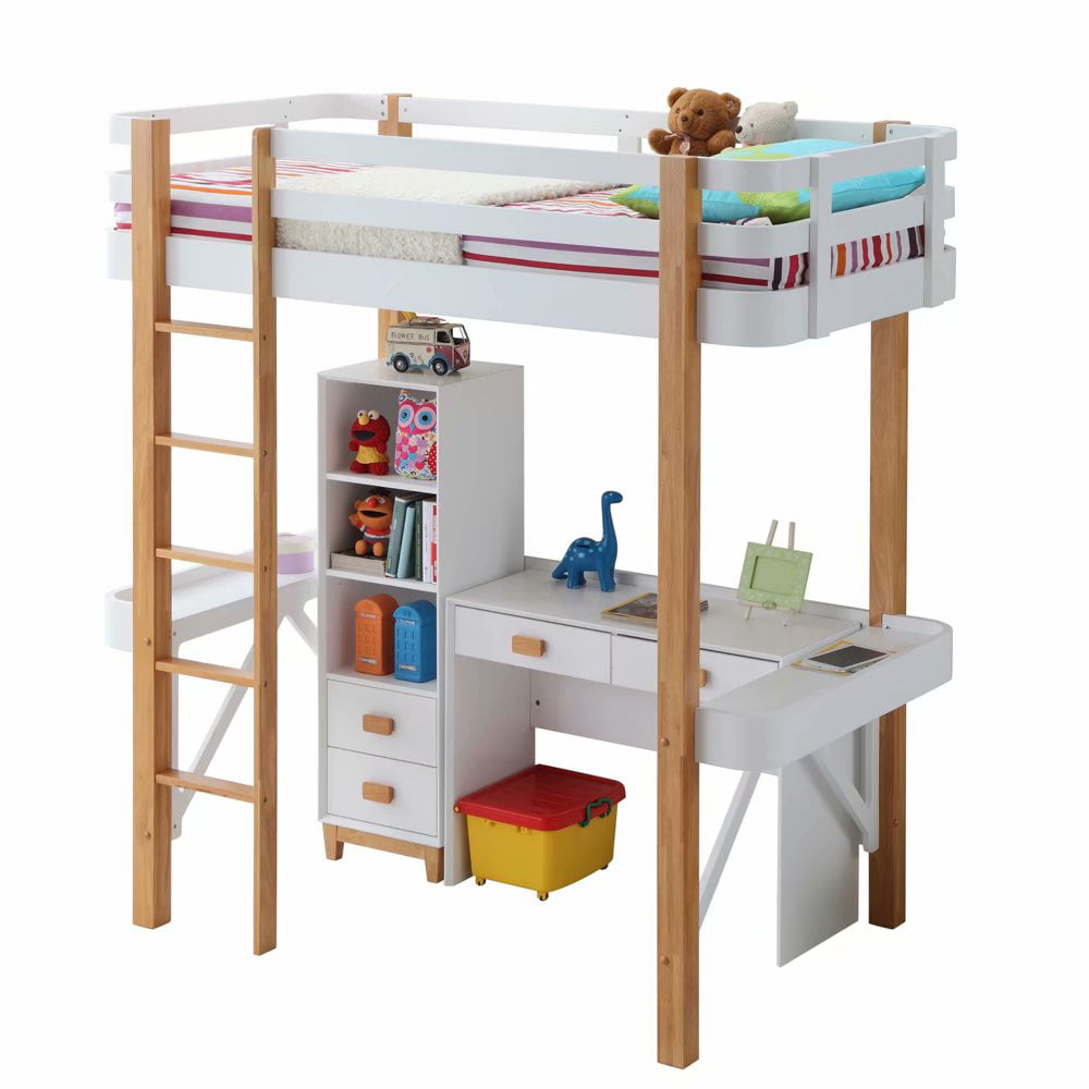 Teamme Kids Loft Bed With Storage, Bunk Bed With Desk And Bookcase