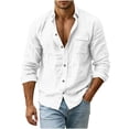 thumbnail image 2 of LEKWK Casual Button Down Shirts for men Long Sleeve Cotton Linen Textured Beach Tops with Chest Pocket Regular Fit Lightweight Summer Vacation Holiday Daily Wear White XL, 2 of 8