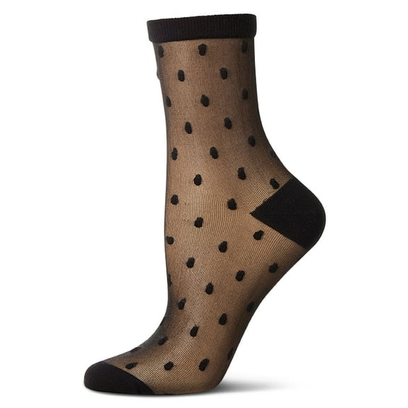 MeMoi Women's Sheer-All-Over Polka Dot Ankle Sock - Womens - Female, 9-11, Black-Black