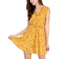 thumbnail image 1 of Vestido Fluido Floral con Cinturón y Cuello en V Cruzado Boho Amarillo S Allegra K, 1 of 8