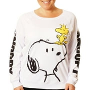 Snoopy Women's Plus Printed Crewneck Raglan Sweatshirt