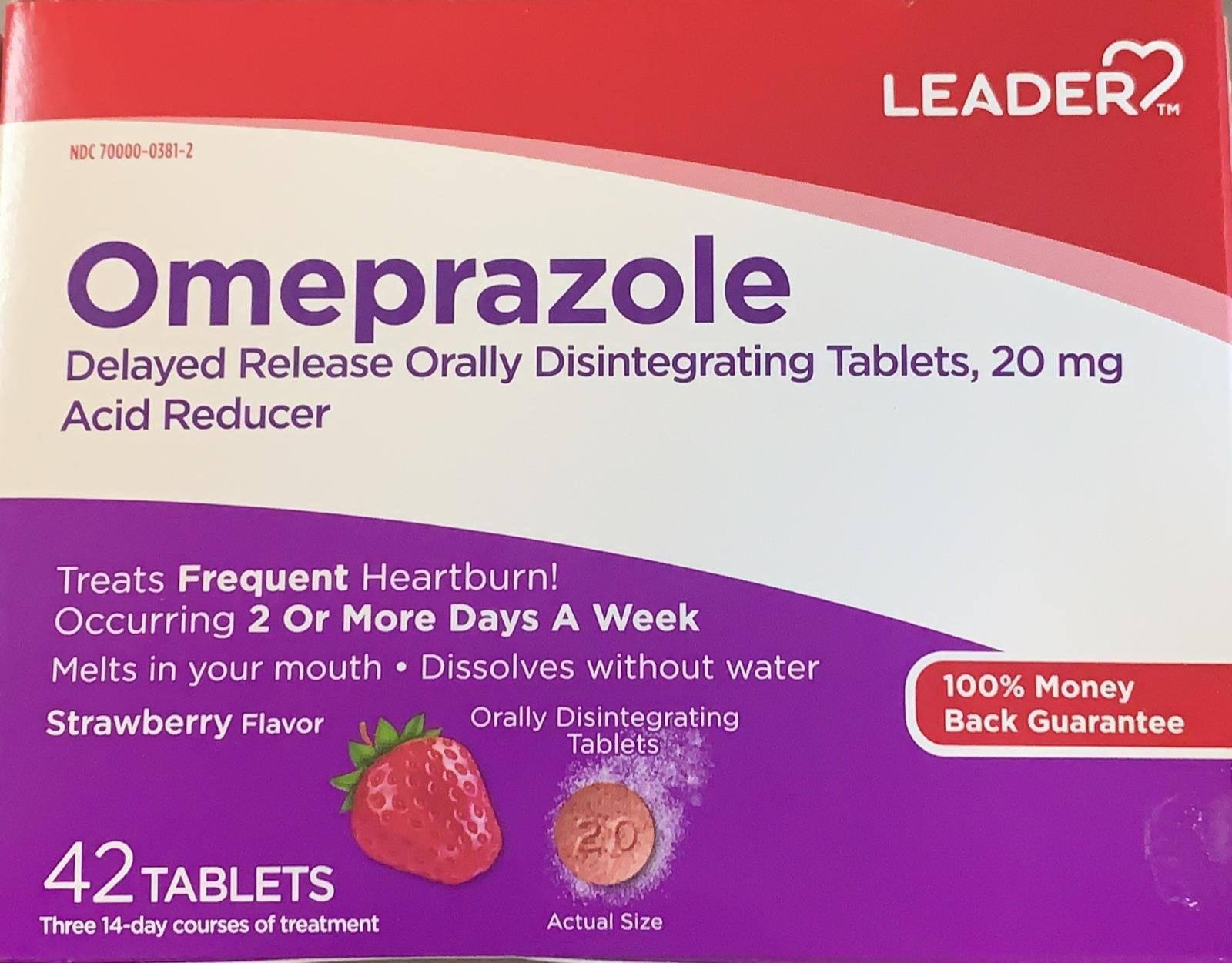 Leader Omeprazole Acid Reducer, 20mg, 42 Tablets