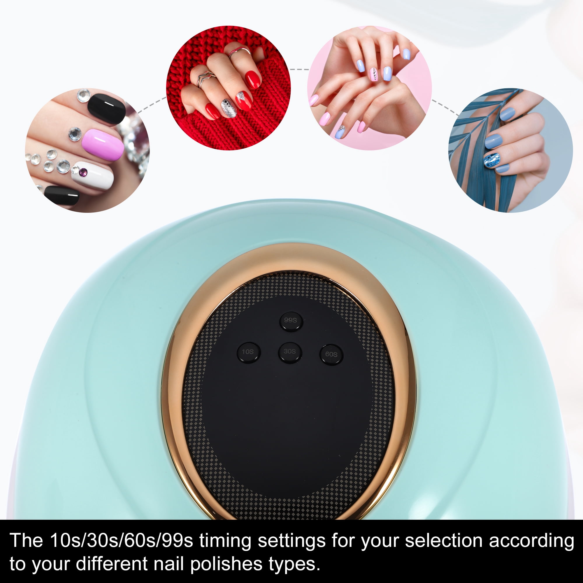 Unique Bargains UV-LED Nail Lamp Portable Fast Curing Nail Dryer with Sensor 4 Timers 288W 63pcs Nail Light ABS Green