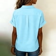thumbnail image 5 of Dweltoz Women Short Sleeve Linen Shirts Button Down Casual T-Shirts Loose Fit Blouses Business Work Solid V-Neck Clothes with Pockets,Blue S, 5 of 6