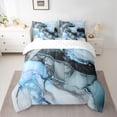 thumbnail image 2 of Feelyou Watercolor Marble Women Bedding Comforter Set 7pcs, Luxury Fashion Marbling Blue Queen Bedding Sets, Chic Abstract Ombre Reversible Queen Sheet Sets, Lightweight Room Decor, 2 of 7