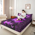 thumbnail image 4 of Manfei Dreamy Purple Butterfly Queen Sheet Sets, Couple Romantic Anniversary Flat Sheet, Tribal Paisley Queen Fitted Sheet, Luxury Bedroom Decor, 4-Piece, 4 of 7