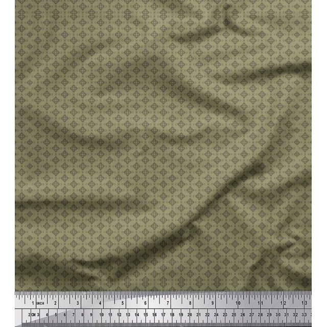 Soimoi Green polyester Crepe Fabric Flower Geometric Print Fabric by the Yard 42 Inch Wide