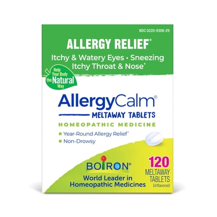 Boiron AllergyCalm Tablets, Homeopathic Medicine for Allergy Relief, Itchy & Watery Eyes, Sneezing, Itchy Throat & Nose, 120 Meltaway Tablets