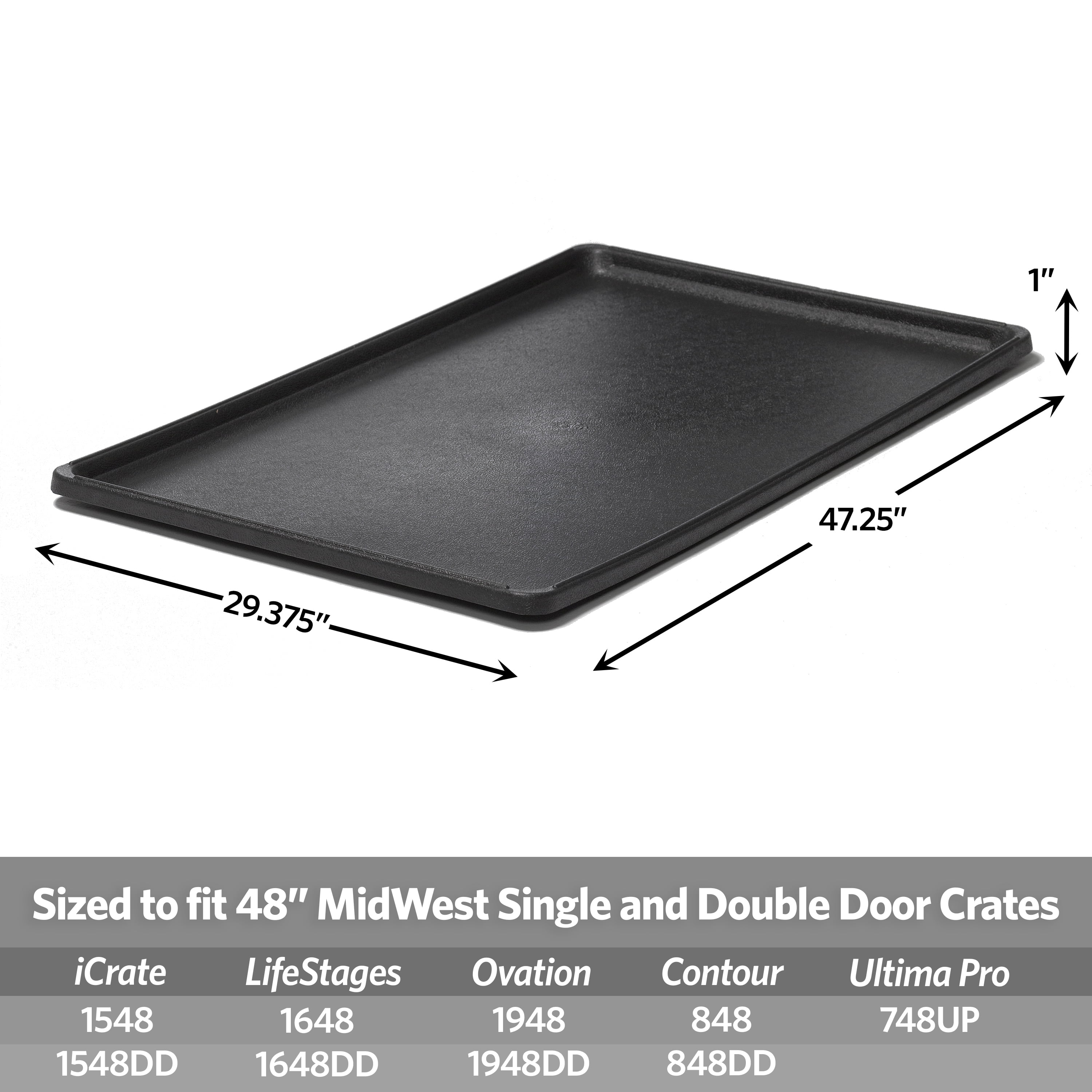 MidWest Homes for Pets 48-Inch Replacement Pan, Measures 46.5 x 29.1 x 1 Inches, Universal Leak-Proof Tray for Dog Crates & Multi-Purpose Use, Fits Most Standard 48" Wire Crates