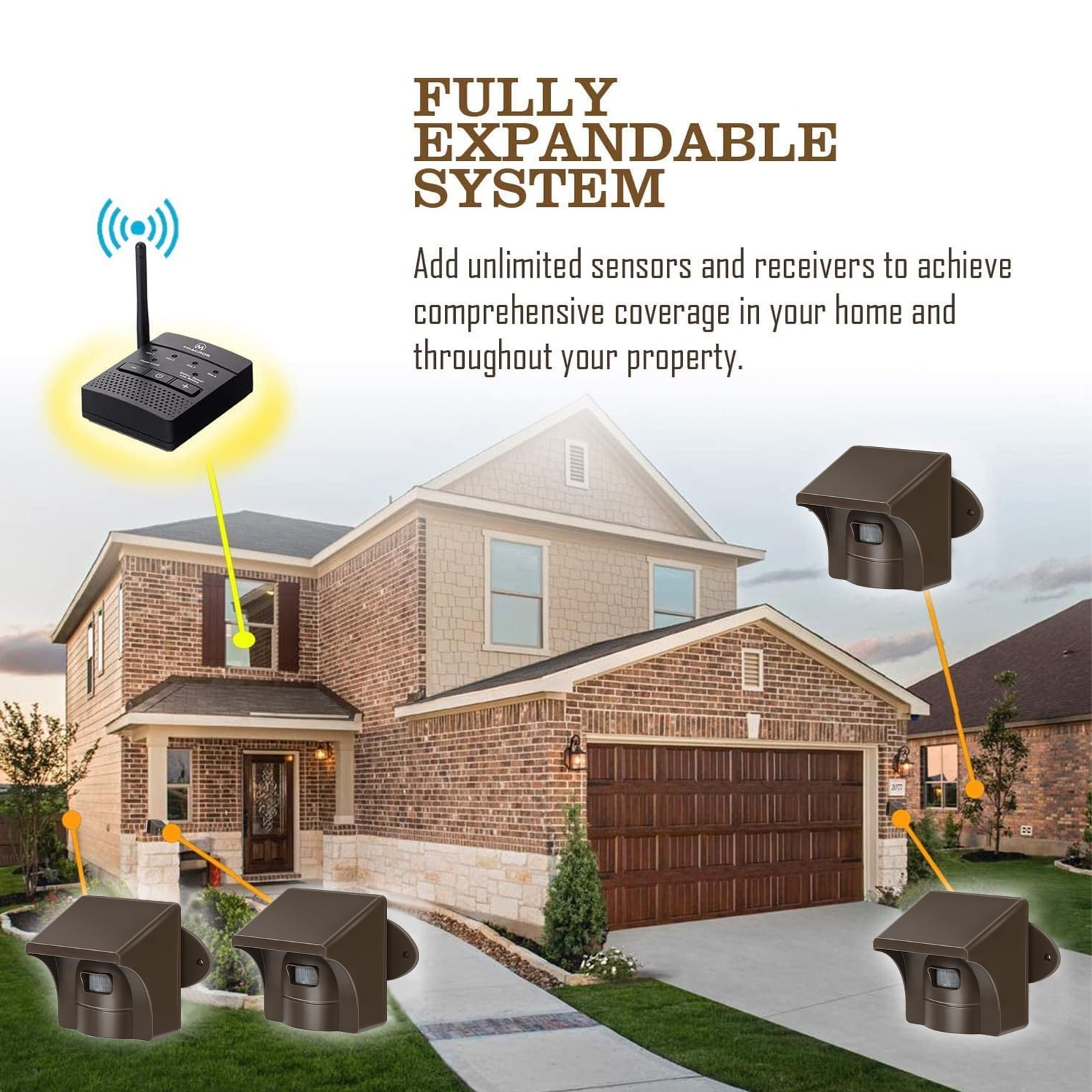 1/2 Mile eMACROS Driveway Alarm Wireless Sensor System & Driveway Sensor Alert System Weatherproof Security Outdoor Motion Sensor & Detector (1 Base 2 Sensors)